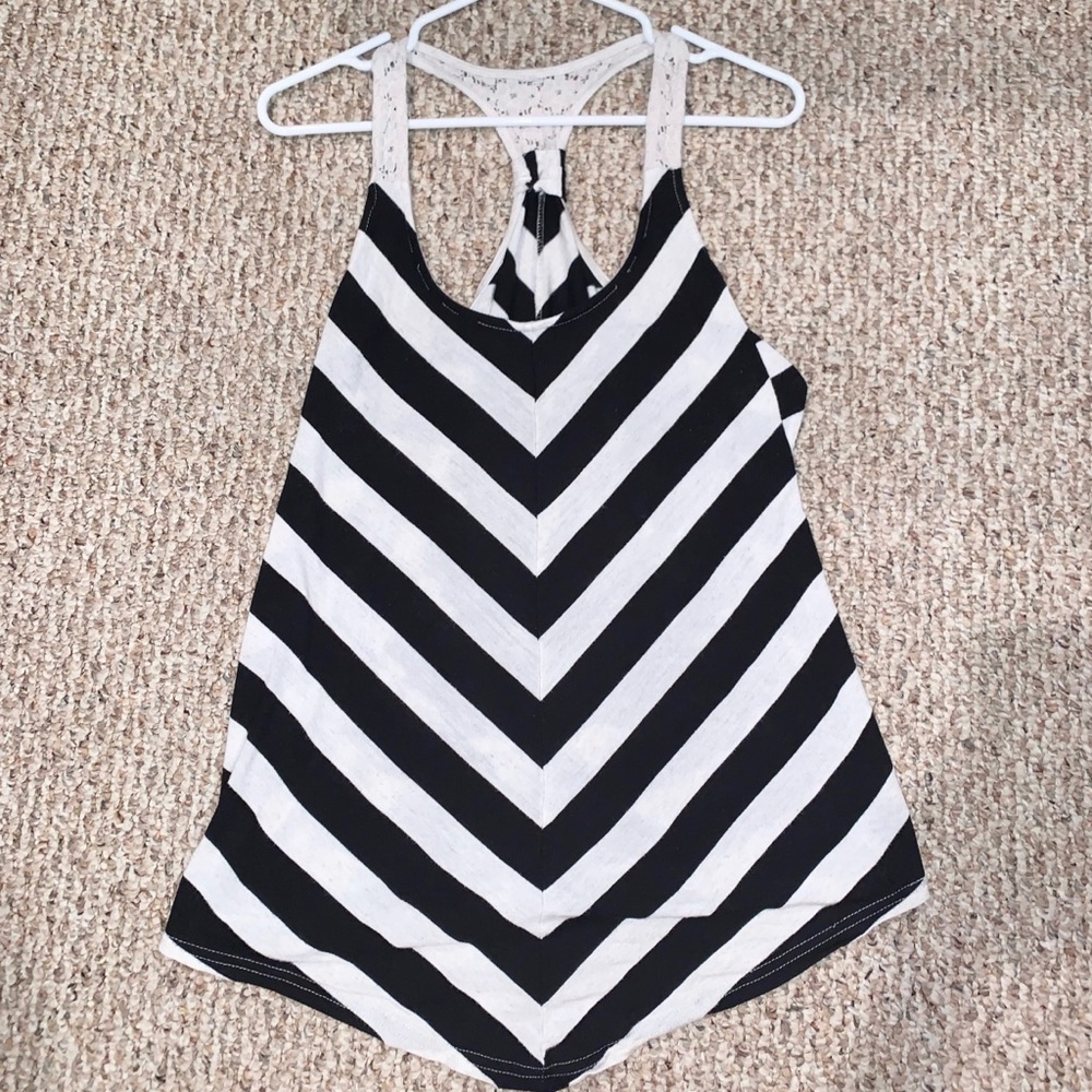 Sleeveless Tank Top Shirt Sexy Knit Open Back - Black & White - Coverup